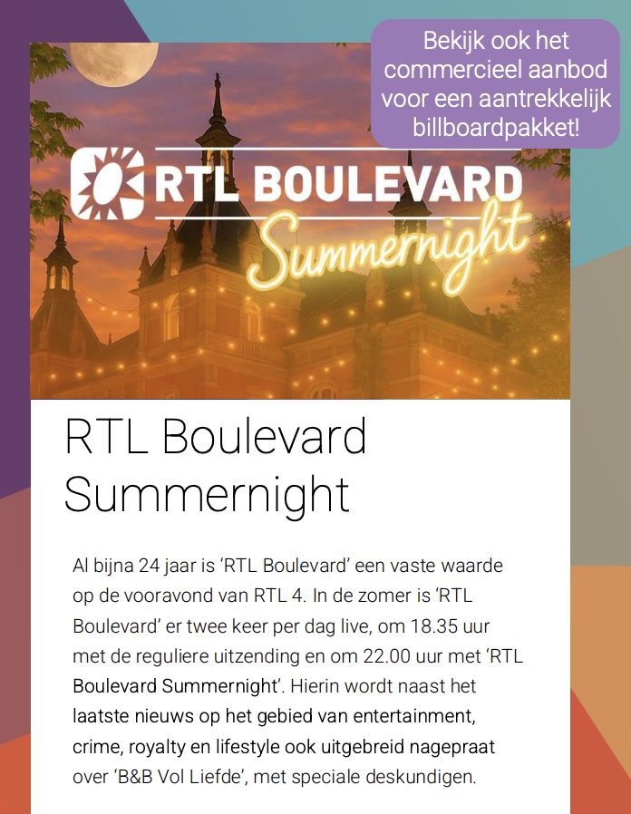 Vanaf maandag 14 juli elke maandag t/m vrijdag (22:00 uur).
