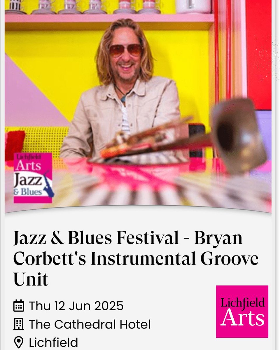 Lichfield Jazz &amp; Blues Festival 2025 Presents:

Bryan Corbett’s Instrumental Groove Unit (I.G.U.)
Thursday 12th June 2025
The Cathedral Hotel, Lichfield, WS13 7AR
Tickets: lichfieldarts.org.uk/events  St

#LichfieldJazzAndBluesFestival #LiveJazz
