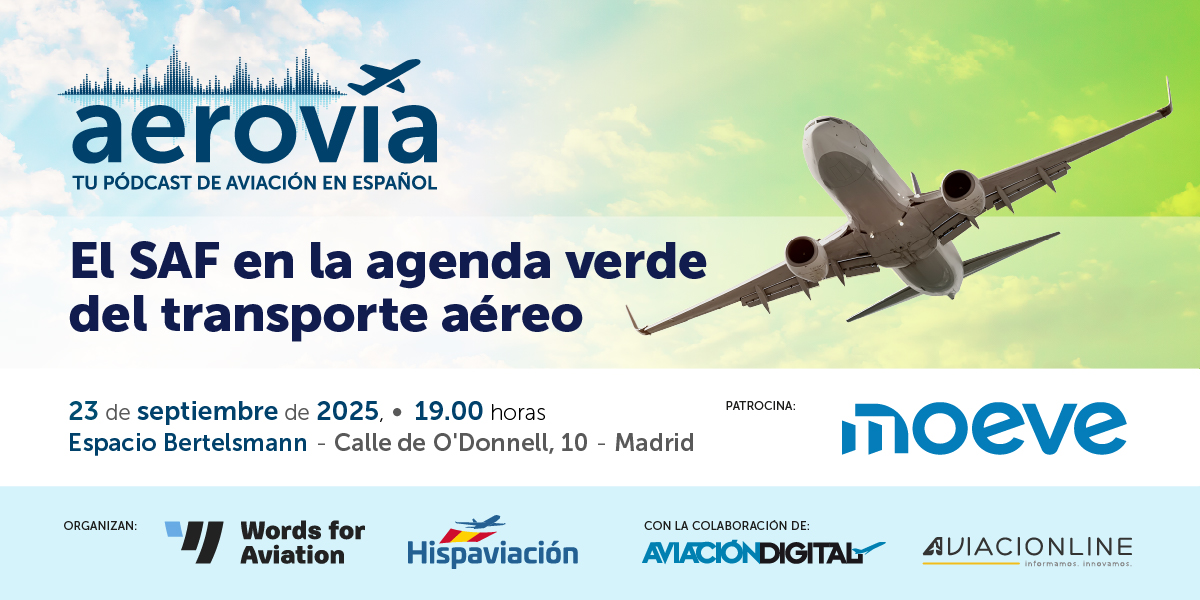 ¡Apunta la fecha! Acompáñanos a la primera grabación de Aerovía con público, gracias al patrocinio de Moeve: 'El SAF en la agenda verde del transporte aéreo'.

🗓️ Martes, 23 de septiembre, 19.00 horas.
✔️ Espacio Bertelsmann (O'Donnell, 10 - Madrid)
ℹ️ aerovia.net/2025/05/23/aer…