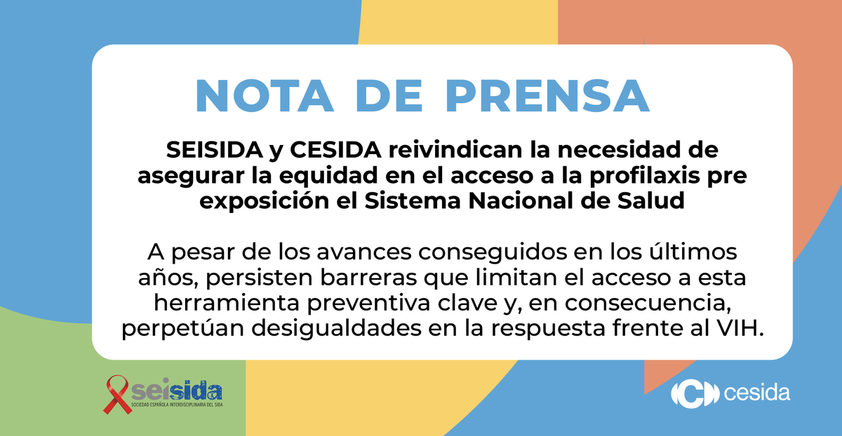 cesida_esp's tweet photo. 📢 SEISIDA y CESIDA reclaman un acceso equitativo a la PrEP frente al VIH en todo el territorio español. 🔗 La PrEP oral ha sido efectiva, pero no llega a todas las personas que la necesitan. 

⚠️ Centros saturados, barreras psicosociales y la falta de alternativas limitan el acceso. 
❌ La reciente negativa a financiar la PrEP inyectable es un paso atrás en equidad. 
✅ Urgimos al SNS a diversificar estrategias preventivas, garantizar el acceso y reforzar la respuesta al VIH. 
🧬 Solo una prevención inclusiva nos acercará al fin de la epidemia. 

Más info: https://t.co/17PCeGSeSM