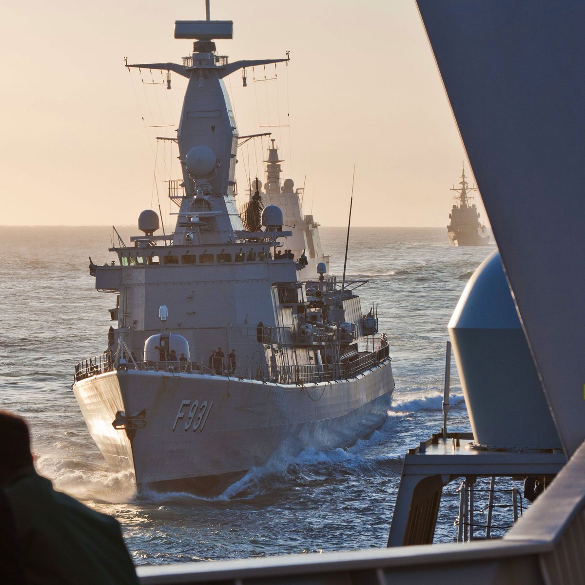 NavyLookout's tweet image. Ships involved in exercise #FormidableShield, including @HMSDragon and Standing NATO Maritime Group 1, conduct sail-past at the end of the exercise.