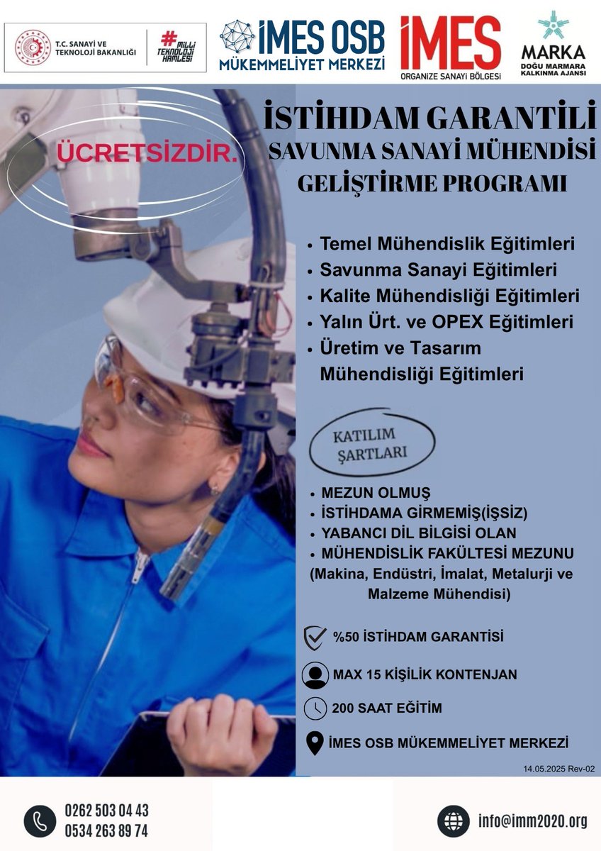 İmes Mükemmeliyet Merkezi'nin paydaşı bulunduğumuz İstihdam Garantili Savunma Sanayi Mühendisi Geliştirme Programı kapsamında eğitim başvuruları başlıyor!

Özgeçmişlerinizi koukagem@kocaeli.edu.tr adresimize gönderebilirsiniz.

<a href="/kou92official/">Kocaeli Üniversitesi</a>