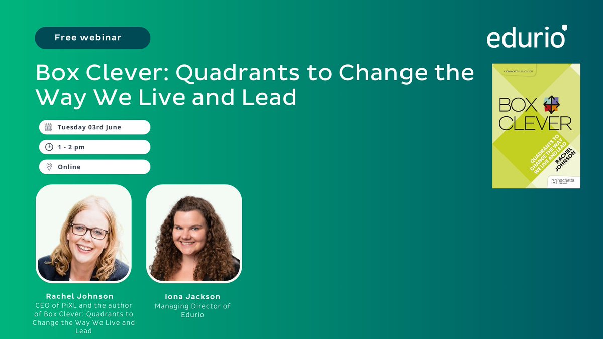 eduriocom's tweet image. Ready to &apos;box clever&apos;? Join Iona Jackson and PiXLClub&apos;s Rachel Johnson on June 3rd for a powerful Book Club session on strategic leadership.
Save your seat here: home.edurio.com/events/box-cle…