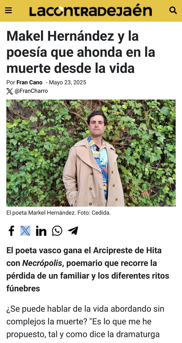 PreTextosLibros's tweet photo. 🎙️ Entrevista a Markel Hernández 🪶, el poeta vasco que ha ganado el premio Arcipreste de Hita con «Necrópolis» 📚: el poemario que recorre la pérdida de un familiar y los diferentes ritos fúnebres.

En El Diario 📰

https://t.co/FzBduefqOr https://t.co/5rQArg3IZ3