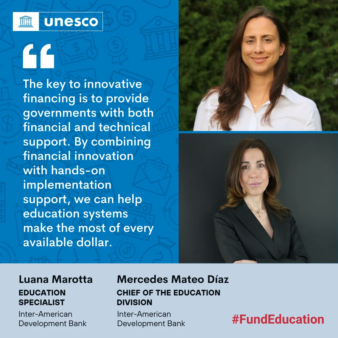 Education 2030 (@education2030un) on Twitter photo The needs to #FundEducation are enormous but traditional funding alone can’t close the gap. That’s where innovative financing comes in.💰📚
In this blog, <a href="/the_IDB/">Inter-American Development Bank</a>'s <a href="/MarottaLuana/">Luana Marotta</a> and Mercedes Mateo Díaz share key lessons and insights—from engaging finance ministries and adopting The needs to #FundEducation are enormous but traditional funding alone can’t close the gap. That’s where innovative financing comes in.💰📚
In this blog, <a href="/the_IDB/">Inter-American Development Bank</a>'s <a href="/MarottaLuana/">Luana Marotta</a> and Mercedes Mateo Díaz share key lessons and insights—from engaging finance ministries and adopting