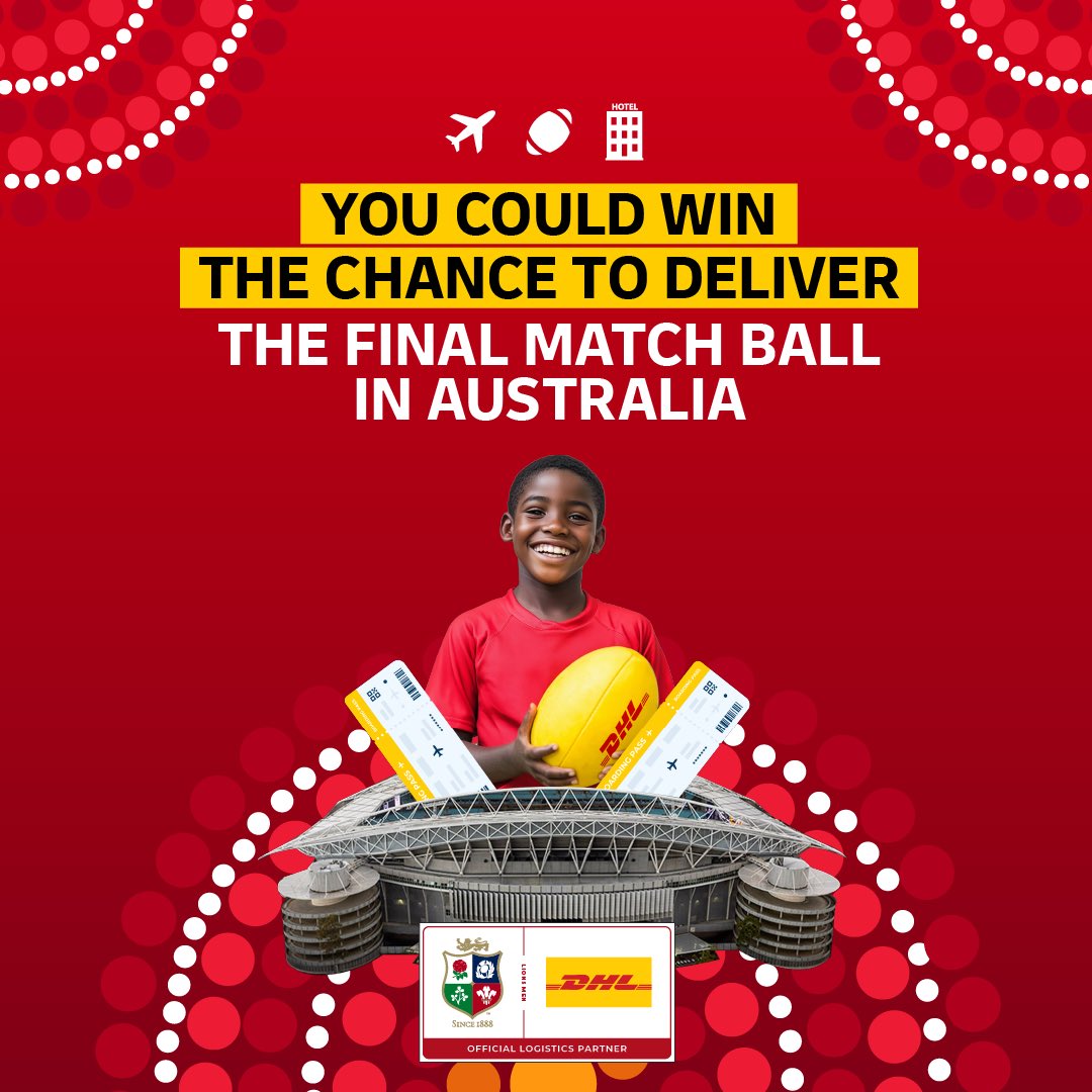 Your little hero could deliver the match ball at the final test of the Qatar Airways Lions Tour to Australia! Upload a 30-sec video telling us why they should be the one to make history Enter now inmotion.dhl/rugby/lions/co…​
Ts and Cs apply ​
#TeamBehindTheTeam #DHLDelivers