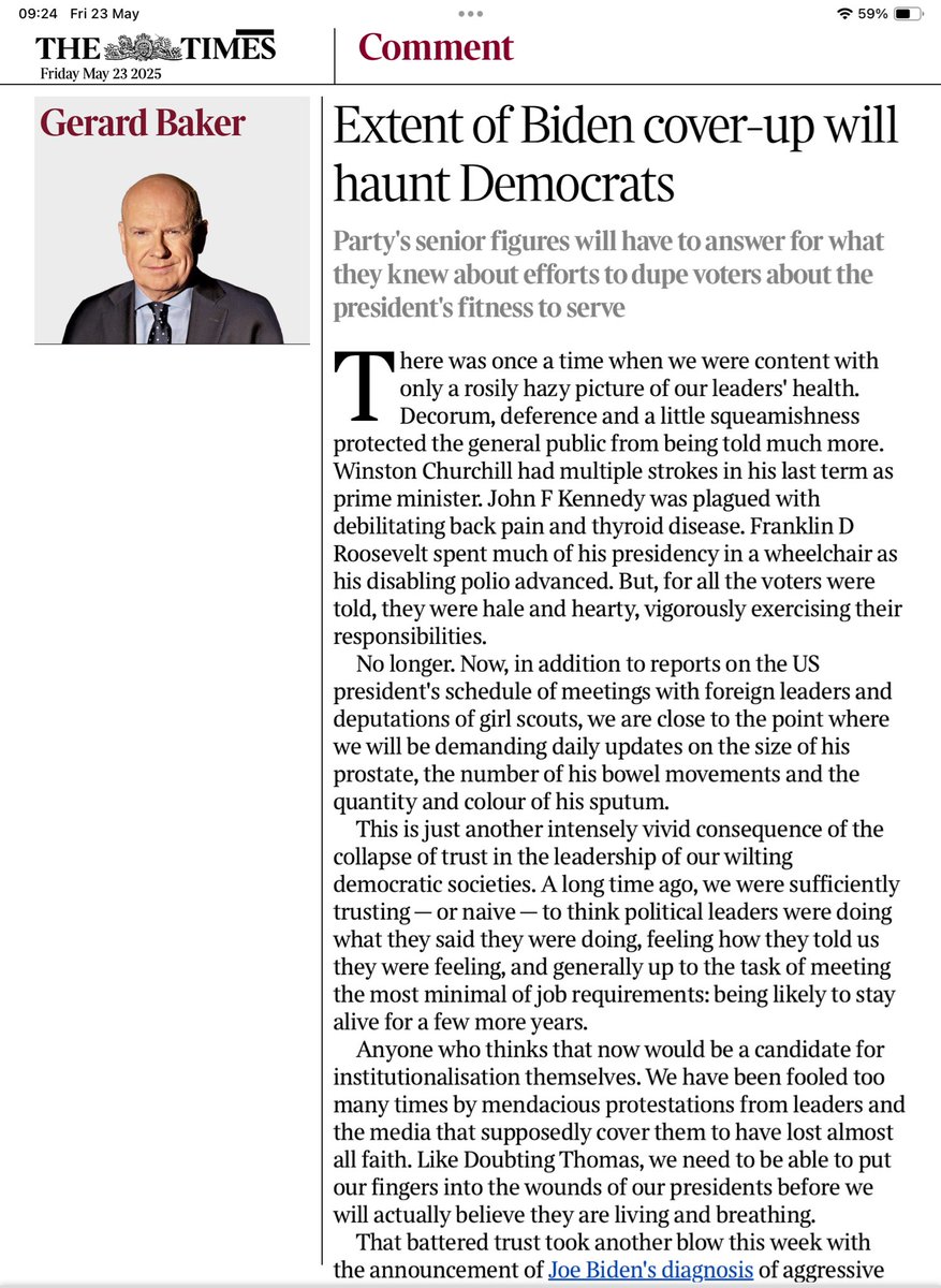 JillKerby's tweet photo. The Biden years: The lies about poor Joe’s cognitive state and now the lie that his aggressive stage 4 prostate /bone cancer is somehow a recent diagnosis, is the latest gift the Democrats have handed to Trump/Republicans. #StopAlready (Apologies to @thetimes - pls #Subscribe ) https://t.co/1PCpZPlTfH