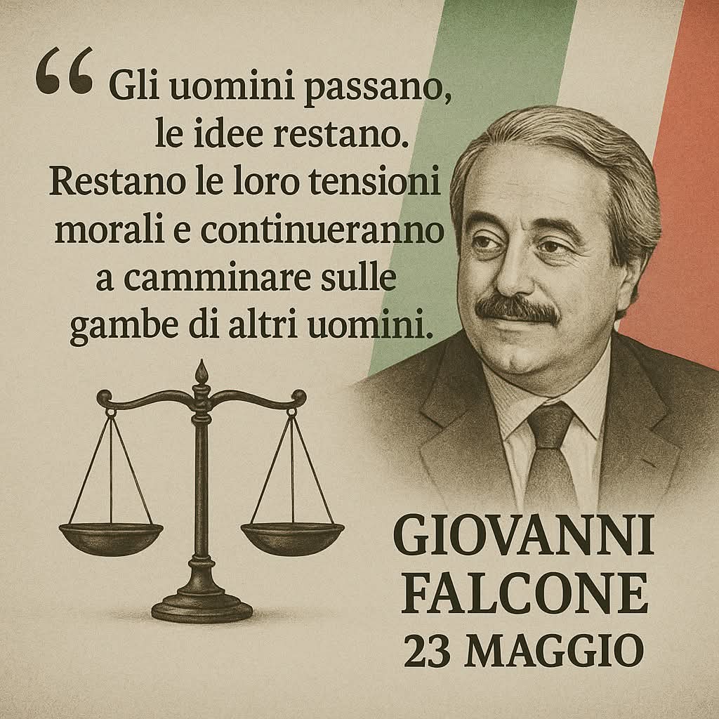 Il 23 maggio non è solo una data, è un richiamo alla coscienza civile di ognuno di noi. Giovanni Falcone ha sacrificato la sua vita per combattere l’ingiustizia e per uno Stato più giusto e libero dalla paura.