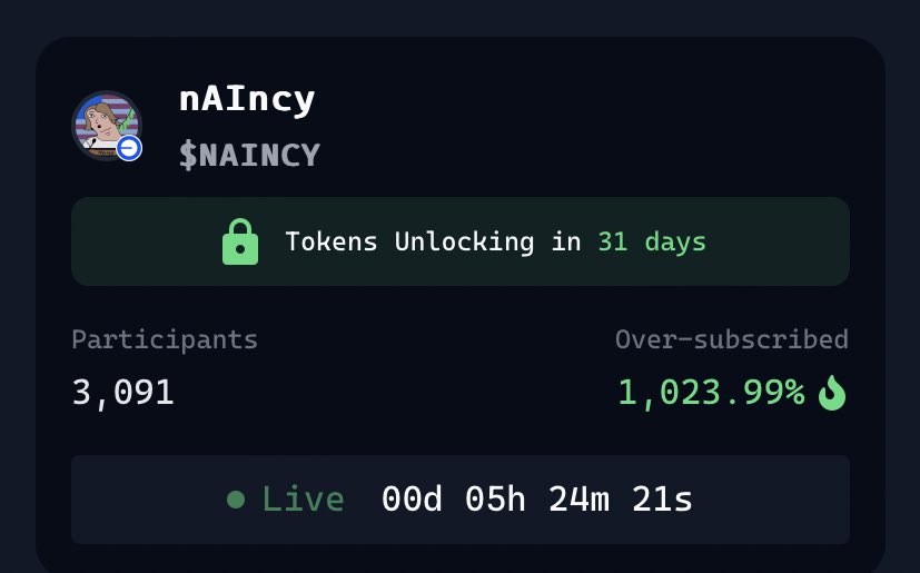 SHAADYSHIN (@shaadyshin) on Twitter photo Another X100 cook on virtual about to go live soon on <a href="/virtuals_io/">Virtuals Protocol</a>
Next up on the list is $naincy
Current stats :
3098 participants
1030.08 percent over- subscribed
Why this agent is bullish ?
nAIncy is an AI market analyst built by a leading Web3 investment group. Another X100 cook on virtual about to go live soon on <a href="/virtuals_io/">Virtuals Protocol</a>
Next up on the list is $naincy
Current stats :
3098 participants
1030.08 percent over- subscribed
Why this agent is bullish ?
nAIncy is an AI market analyst built by a leading Web3 investment group.