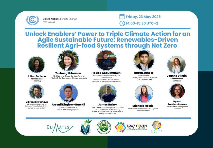 HadeezerhA's tweet photo. 🚨 Happening today!
I'm speaking at the #PCCBNetwork event on how youth are unlocking climate finance & agri-tech for resilient food systems.
Join us! 🌾⚡
🕓 14:00–15:30 (UTC+2)
🔗 https://t.co/ACsfW20sfW
#ClimateAction #YouthLeadership #SDG7 https://t.co/lNmRZJmyt9