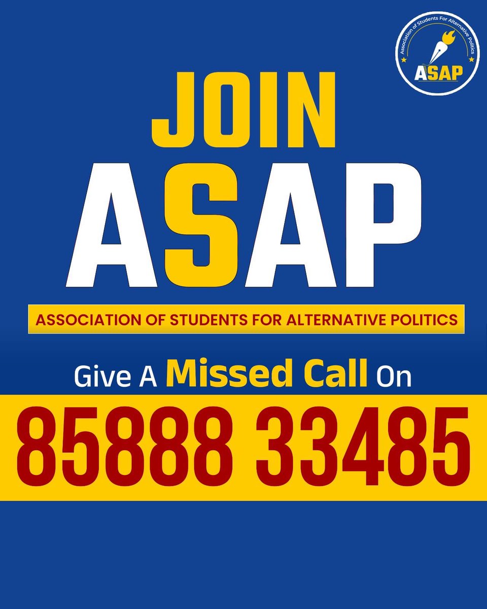 AAP Haryana (@aapharyana) on Twitter photo ASAP का गठन देश और छात्र हित में काम करने के लिए हुआ है।
🔻आगामी दिल्ली विश्वविद्यालय छात्र संघ का भी चुनाव पूरी ताक़त से लड़ा जाएगा🔥✌️
<a href="/ASAP4Students/">Association of Students for Alternative Politics</a> से जुड़ने के लिए इस नंबर पर मिसकॉल दें👇
📱 8588833485
Follow #ASAP on:
Twitter: x.com/ASAP4Students ASAP का गठन देश और छात्र हित में काम करने के लिए हुआ है।
🔻आगामी दिल्ली विश्वविद्यालय छात्र संघ का भी चुनाव पूरी ताक़त से लड़ा जाएगा🔥✌️
<a href="/ASAP4Students/">Association of Students for Alternative Politics</a> से जुड़ने के लिए इस नंबर पर मिसकॉल दें👇
📱 8588833485
Follow #ASAP on:
Twitter: x.com/ASAP4Students