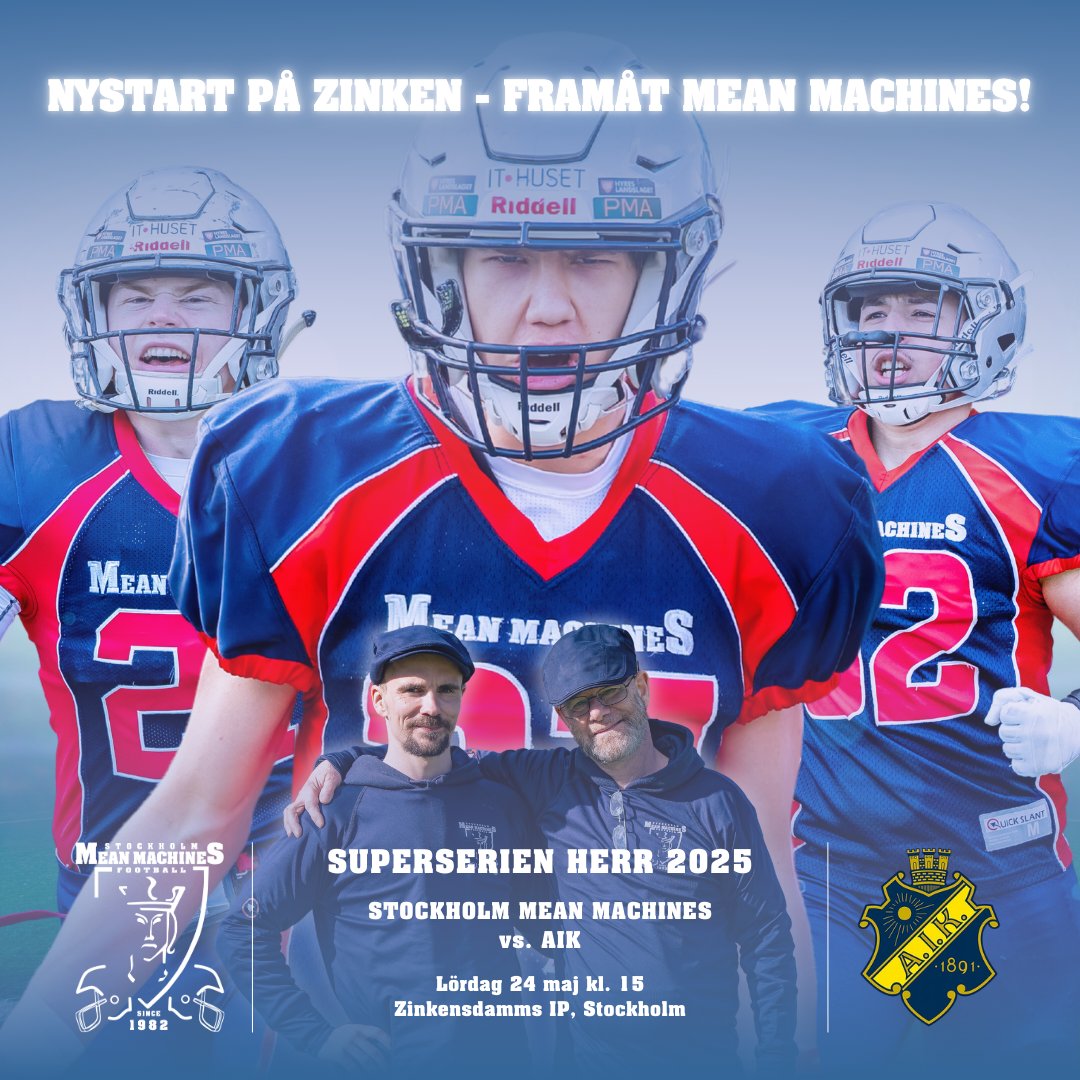Stockholm Mean Machines (@smm_football) on Twitter photo Efter ett lÄngt men nyttigt uppehÄll Àr Stockholm Mean Machines tillbaka i hetluften i Superserien Herr. Nystarten sker nu pÄ lördag med en hemmamatch mot <a href="/AIKamfotboll/">AIK Amerikansk fotboll</a> klockan 15. Vi ses pÄ Zinken! LÀs mer om matchen: meanmachines.se/nyheter/?ID=28⊠#GoSMM Efter ett lÄngt men nyttigt uppehÄll Àr Stockholm Mean Machines tillbaka i hetluften i Superserien Herr. Nystarten sker nu pÄ lördag med en hemmamatch mot <a href="/AIKamfotboll/">AIK Amerikansk fotboll</a> klockan 15. Vi ses pÄ Zinken! LÀs mer om matchen: meanmachines.se/nyheter/?ID=28⊠#GoSMM