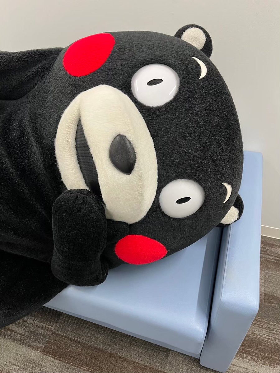 KumamonStaff's tweet image. 週末の出動に向け、パワーチャージ中のくまモン!
休憩ではなく、週末のステージの内容を考え中とのことです☆
ただの休憩ではなかったんですね、部長!