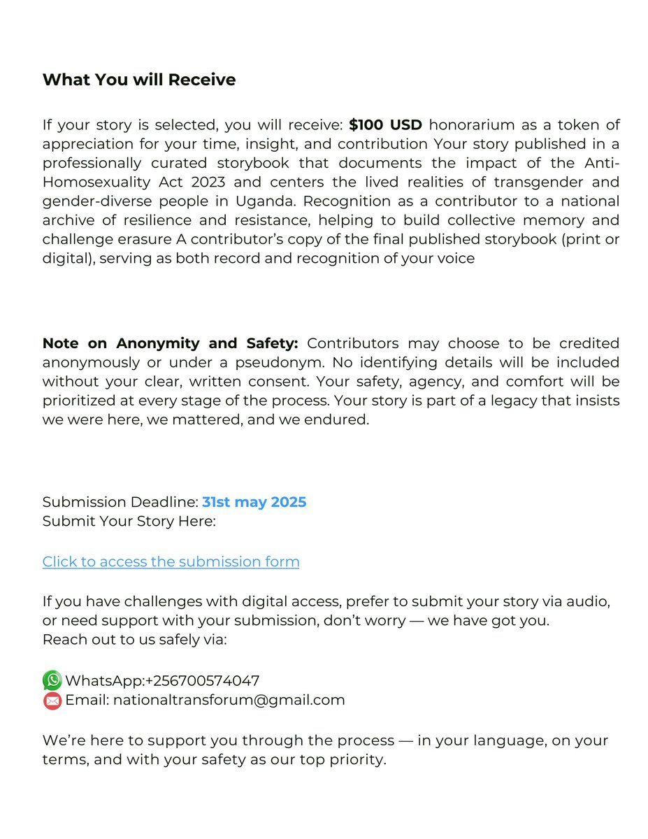 Deadline Extended! 

The UNTF has extended the call for story submissions to 31st May 2025! Share your truth. Honour our collective resilience. Selected stories receive $100 + will be published in our revolutionary storybook.

Read more  here 👉 drive.google.com/file/d/1XCwuWZ…