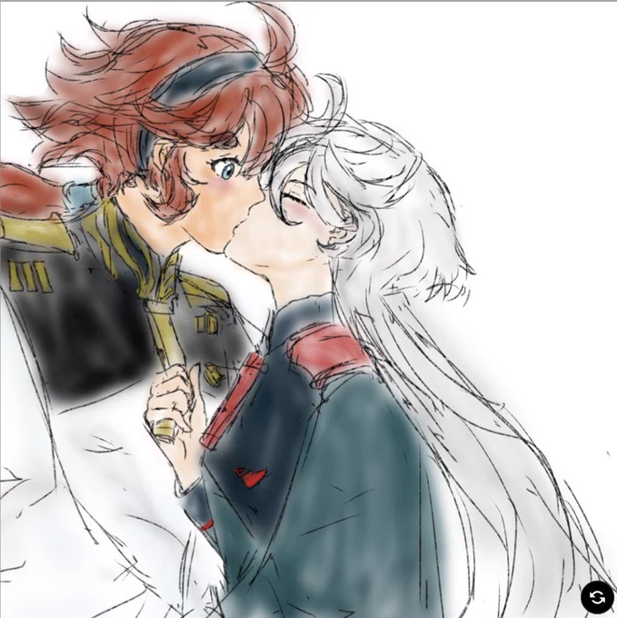 過去絵ですが、フォロワーさんのポスト見て便乗させていただきますだってスレミオ最高なんだもの青春フロンティア最高や最後はチューしてないけど、青春フロンティア連載開始を祝いたいのでキスする直前やし。ええかなぁ。と。 #スレミオ #キスの日