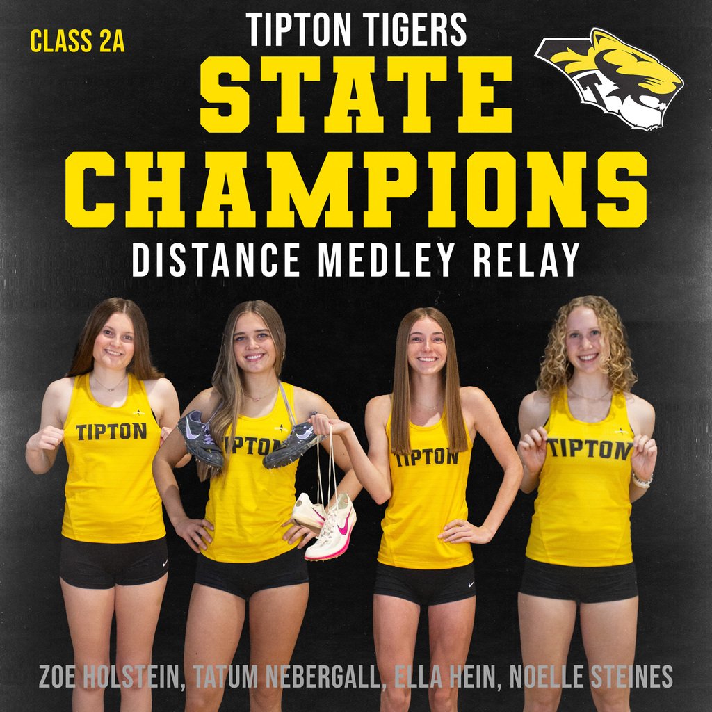 The Tiger Girls defend their title and bring home a State Championship out of heat 2 in the Distance Medley Relay. Congrats Zoe, Tatum, Ella, Noelle! Keep up the great work Tigers!