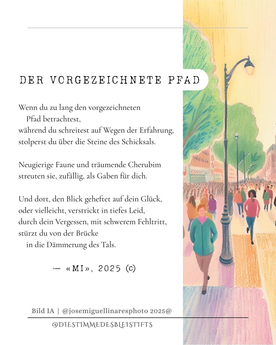 Uns von der Emotion der Vergangenheit zu lösen, sei sie gut oder schlecht, ist der einzige Weg, die Erfahrung der Gegenwart zu leben, die das Leben ist.

Dieses Gedicht schreibe ich in diesem Moment, in dem meine Worte, mehr als für dich, vielleicht für mich sind.

— «Mi», 2025