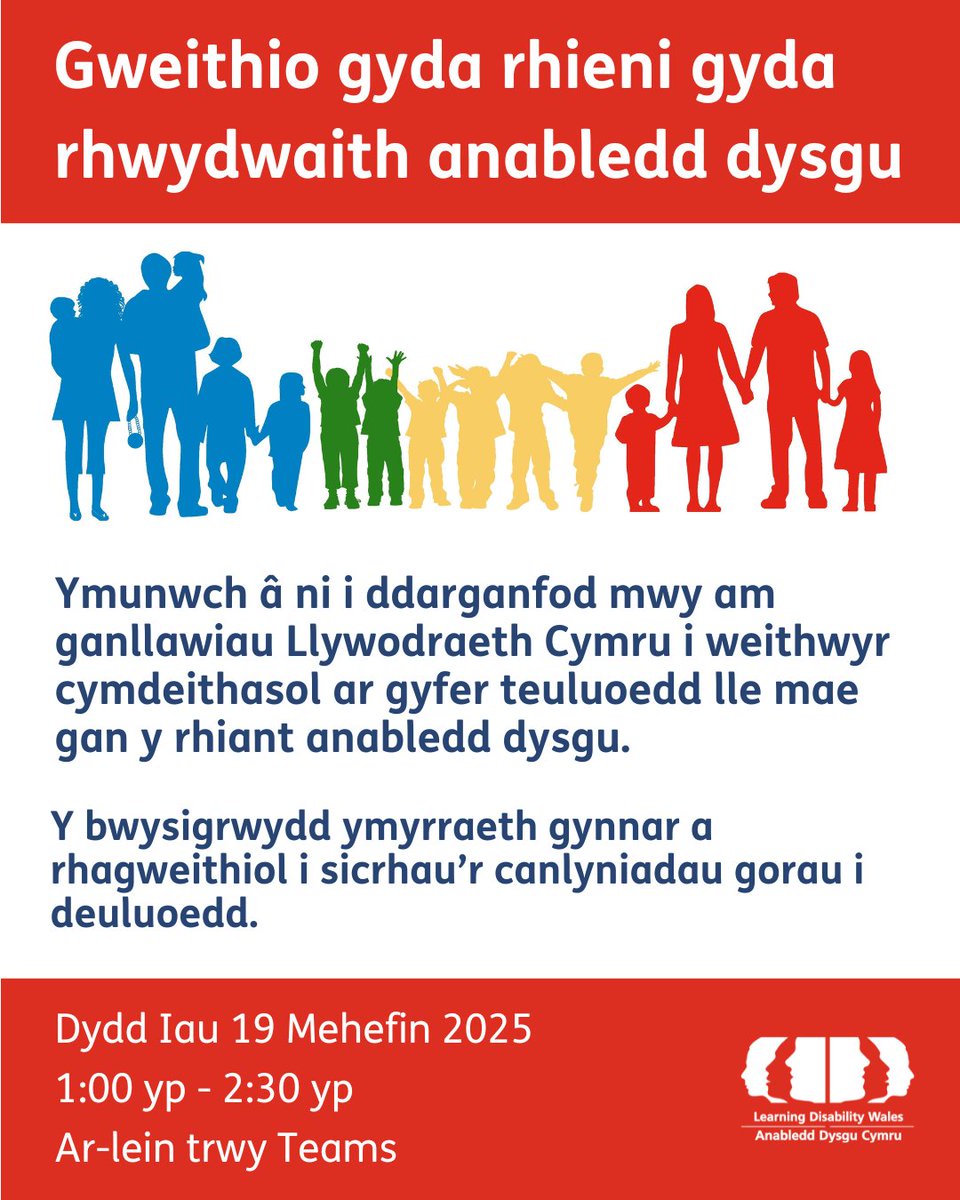 Ymunwch â ni ar-lein ddydd Iau 19 Mehefin 2025 (1yp - 2.30yp) i ddarganfod mwy am Ganllawiau Llywodraeth Cymru i weithwyr cymdeithasol ar gyfer teuluoedd lle mae gan y rhiant anabledd dysgu.

Cofrestrwch trwy'r ddolen hon: ldw.org.uk/cy/event/gweit…