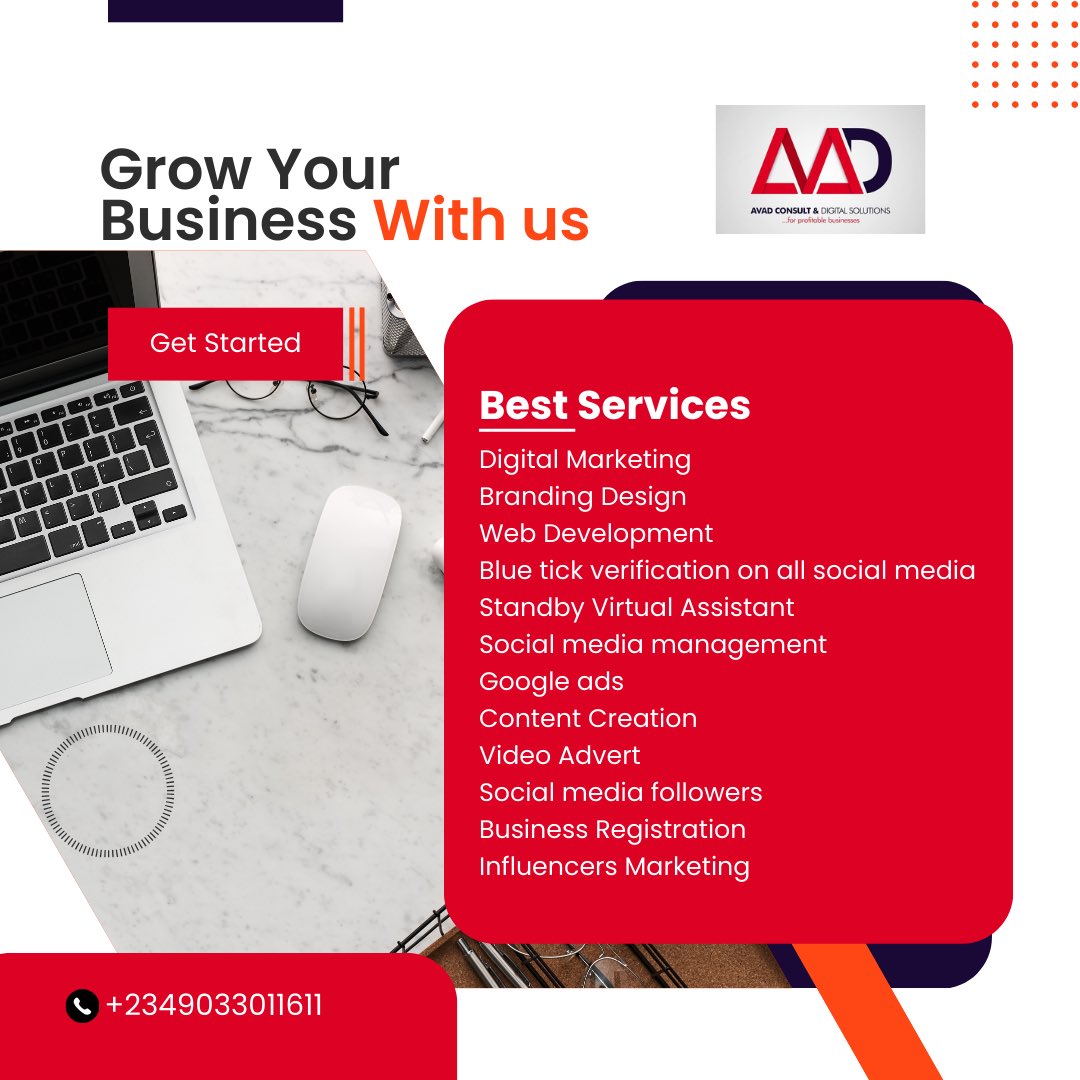 AvadConsult's tweet photo. Grow your Business with us. 

Check out our packages 

#Socialmedia #marketing #Ads https://t.co/ZOMFNxTExv