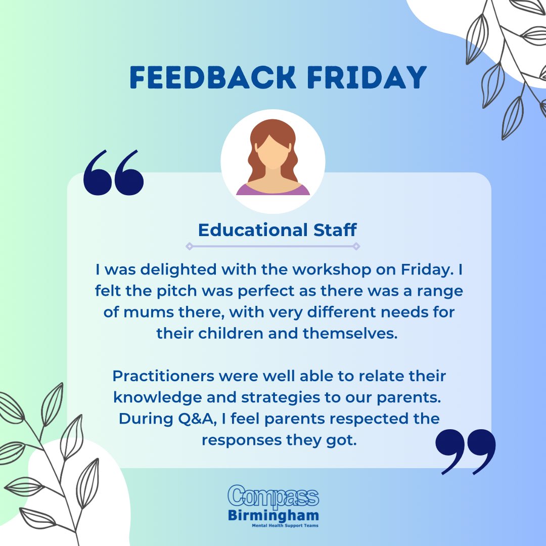 Compass Birmingham (@compassbmhst) on Twitter photo Feedback Friday is back!
Weβre once again shining a spotlight on the voices that matter. From educational staff, parents, and families to children and young people. Your feedback helps shape the way we support our community!
#CompassBirmingham #MentalHealth #Feedbackfridays Feedback Friday is back!
Weβre once again shining a spotlight on the voices that matter. From educational staff, parents, and families to children and young people. Your feedback helps shape the way we support our community!
#CompassBirmingham #MentalHealth #Feedbackfridays