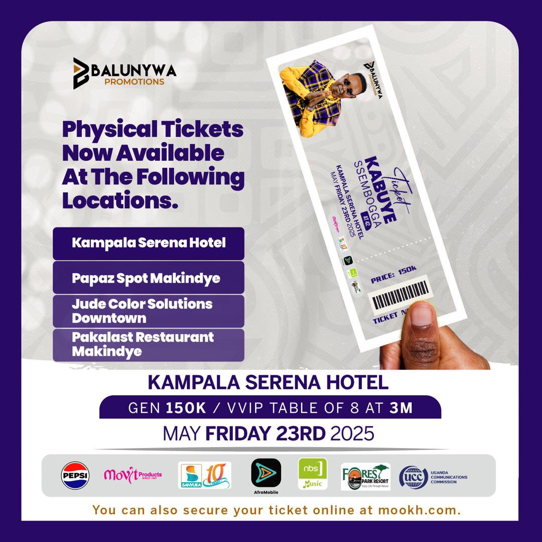 Balunywa_Pro's tweet photo. There are still some tickets available. You can pick at any of these spots and come experience the nostalgia that Kabuye Ssembogga brings.
#Kabuyeat42 https://t.co/ZQlYc22aTQ