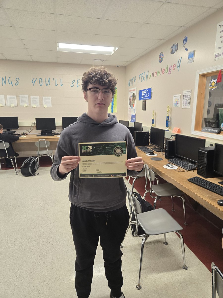 Another Certification for Gavin S.! He added an IC3 certificate to his Python Certification today! As a sophomore, Gavin has already passed his EOP and 2 Industry Certifications, making him Career Ready AND Industry Certified!! Way to go Gavin!!
#cteworks