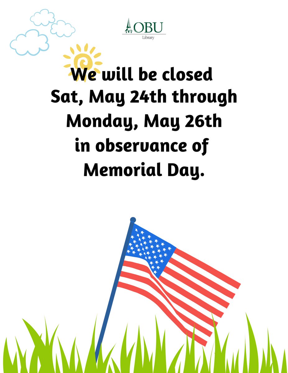 In observance of Memorial Day, we'll close today at 5pm and reopen on Tues, May 27th at 8am.
Have a safe and happy holiday weekend!