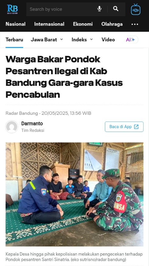 Warga Jabar sedikit demi sedikit sudah mulai berani melawan pembodohan agama berupa pesantren. 

Tidak selamanya rakyat bakal diam saja ditindas ulama, kiyai, gus, syekh, habib, ustad, dan guru ngaji.

Akan ada saatnya rakyat muak dan mulai melawan!

Good Job Jabar 👍👍