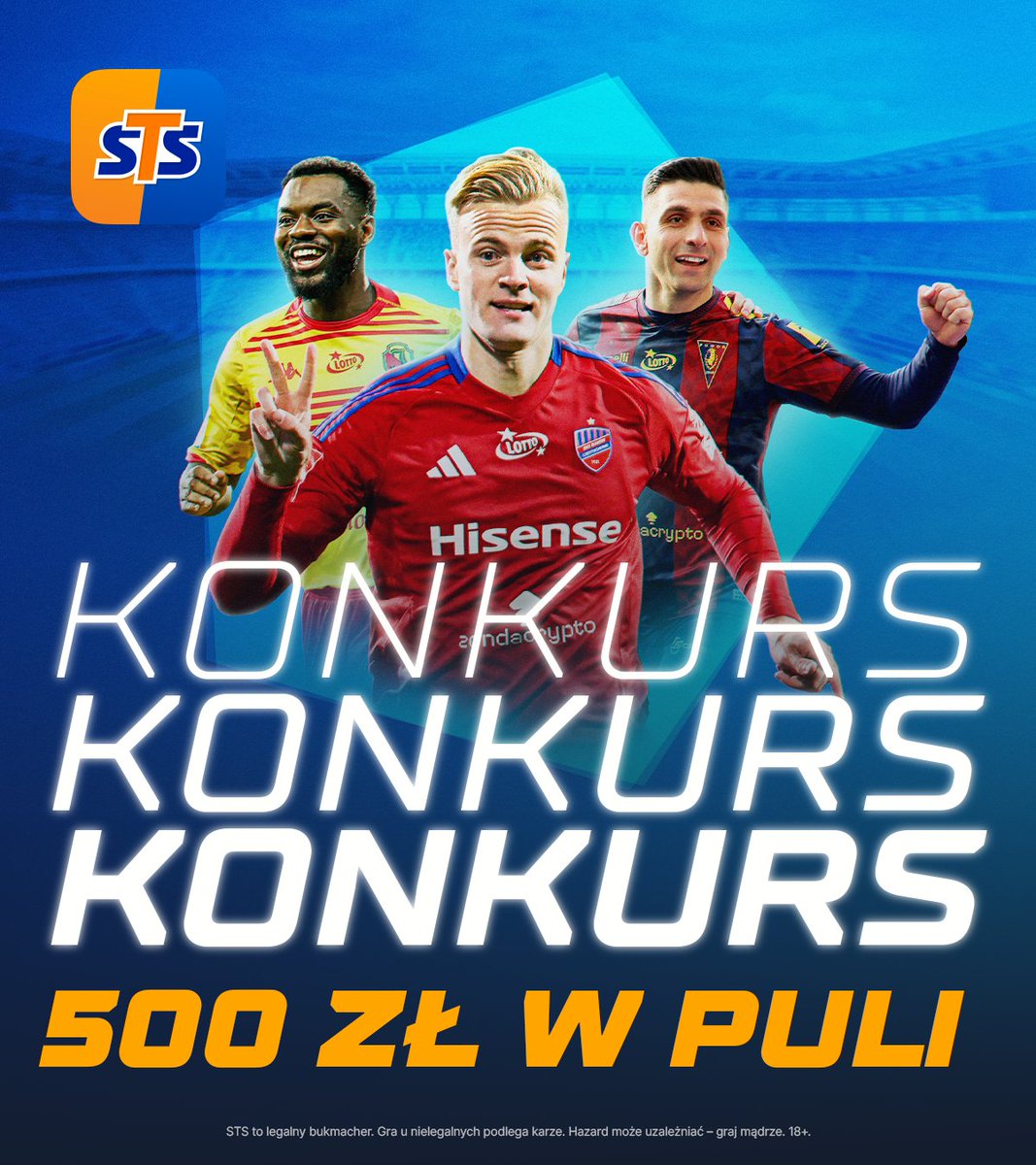 stspolska's tweet photo. OSTATNIA KOLEJKA EKSTRAKLASY! Łapcie konkurs, a oto co trzeba zrobić:

1. Zaobserwować profil STS
2. Polubić i podać dalej wpis konkursowy 
3. Poprawnie wytypować liczbę bramek w 34. kolejce we wszystkich meczach PKO Bank Ekstraklasy
4. Dodać #EmocjeBardziej

🎁 Nagrody:
Miejsca 1-10: doładowanie bonusowe 50 PLN

Nagrody otrzyma 10 uczestników, którzy najszybciej spełnią wszystkie warunki konkursu!

⌚️ Gramy do 17:30, 24.05
📜 Regulamin: https://t.co/usIT7xZQXp