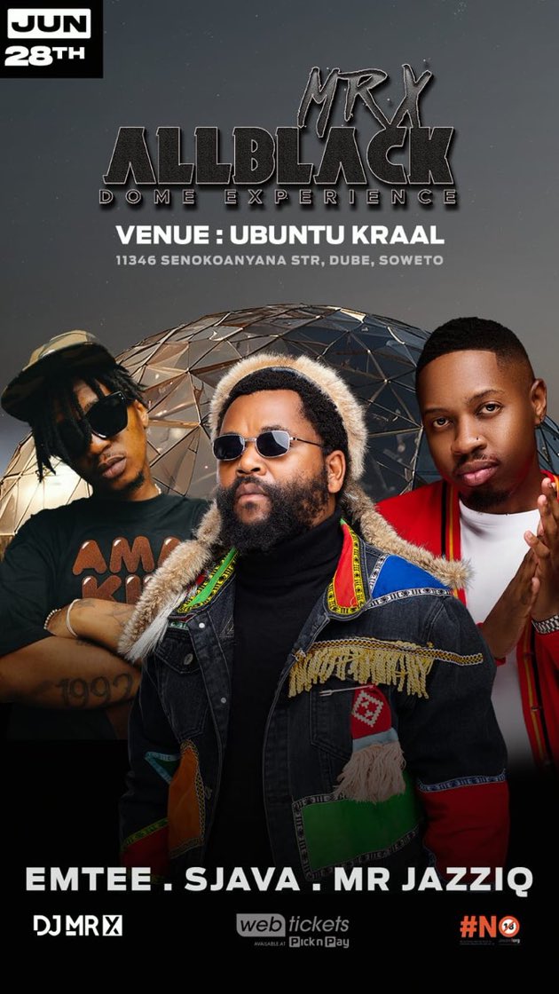 The A-list is set! 🤩Sjava,JazziQ,Emtee and more MrXAllBlackDomeExperience
Will be performing live at Ubuntu Kraal on the 28th June🔥🔥This is going to be so L🔥T
#MrXAllBlackDomeExperience
MrXAllBlackDomeExperience

webtickets.co.za/v2/event.aspx?…