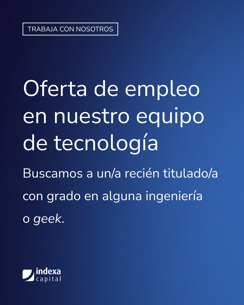 ¿Conoces a alguien? Buscamos a un/a recién titulado/a con formación en alguna ingeniería o geek, para nuestro equipo de tecnología.

…ento-indexa-capital.jobs.personio.com/job/2122353?la…
