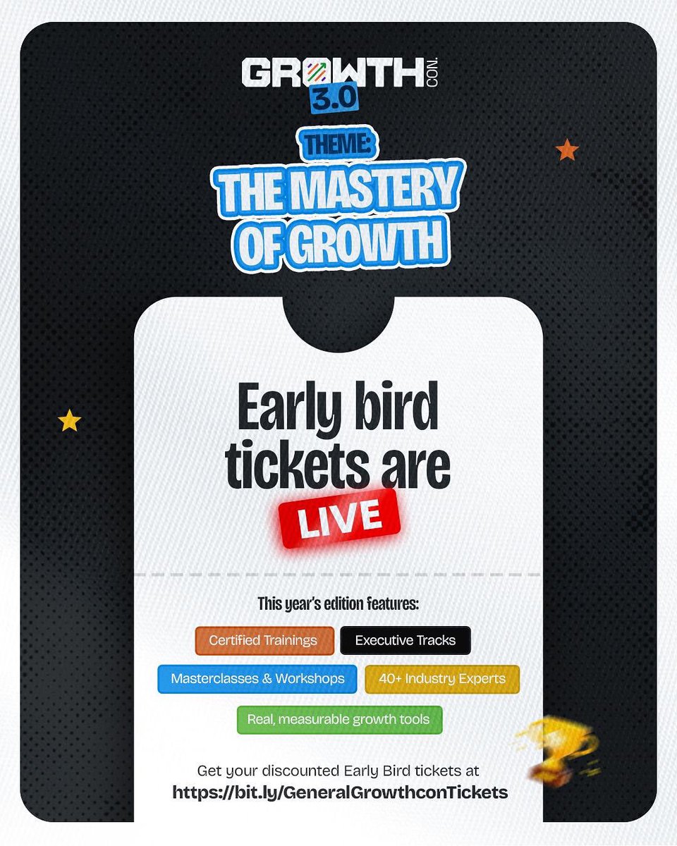 pbngrowthcon's tweet photo. 📢 : GrowthCon 3.0 Early Bird Access Is Now Live!

Africa’s leading growth conference is back- bigger and better! Join us for two powerful days of business insights, strategy and networking. 

Grab your Ticket Now: https://t.co/OwtLVhmnRO https://t.co/RC71Knogb0