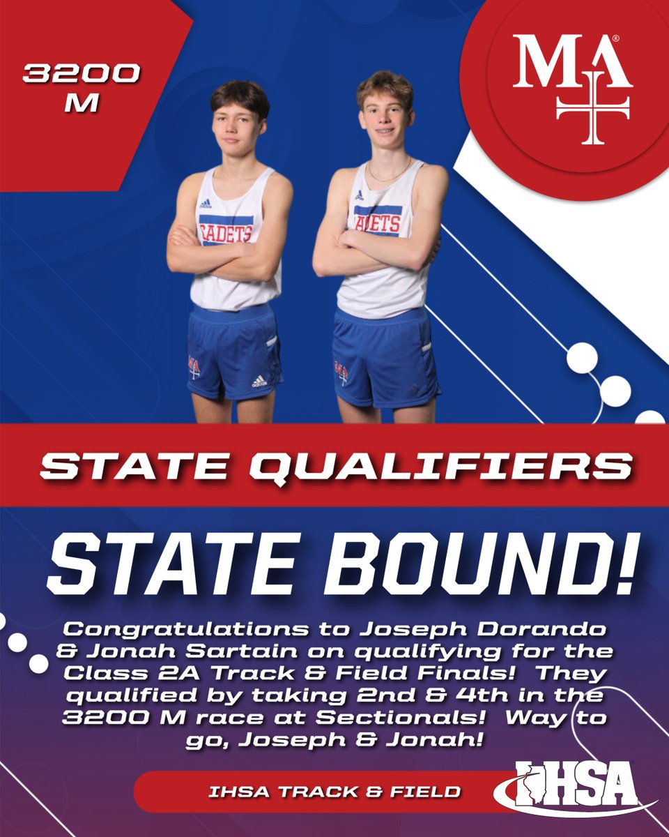 Marmion Athletics (@marmionad) on Twitter photo STATE BOUND! Congratulations to juniors, Joseph Dorando & Jonah Sartain, on qualifying for the Class 2A Track & Field Finals! Joseph finished in 2nd place in the 3200 M race, while Jonah finished in 4th! Both are headed downstate! Way to go, Joseph & Jonah! <a href="/MarmionXCTF/">Marmion XC & Track</a> STATE BOUND! Congratulations to juniors, Joseph Dorando & Jonah Sartain, on qualifying for the Class 2A Track & Field Finals! Joseph finished in 2nd place in the 3200 M race, while Jonah finished in 4th! Both are headed downstate! Way to go, Joseph & Jonah! <a href="/MarmionXCTF/">Marmion XC & Track</a>