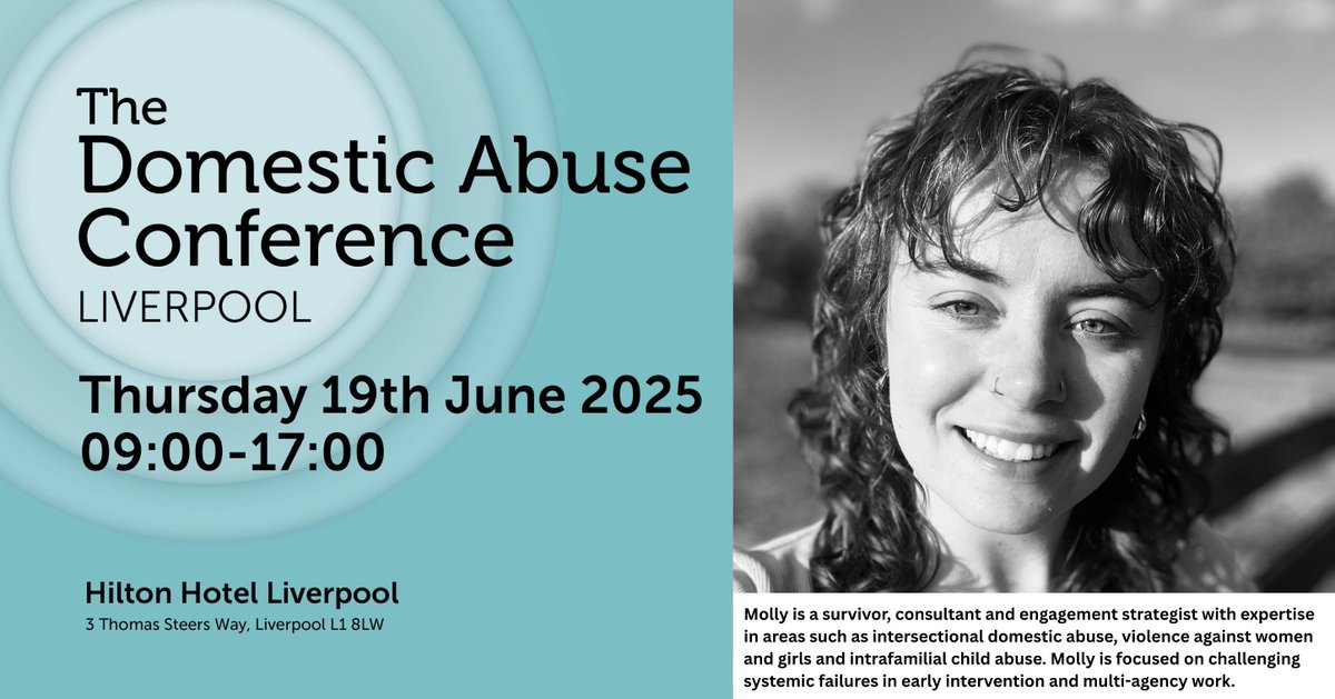 DAC_Liverpool's tweet photo. 📢 We are very pleased to announce that survivor and consultant Molly Taylor will speak at this year's #DomesticAbuse Conference! 
She'll share her personal experiences and address systemic failures in early intervention. 
🎟️ Book here ⬇️ https://t.co/dZO7w38DMs #DAC25 https://t.co/1d7sQYPw82