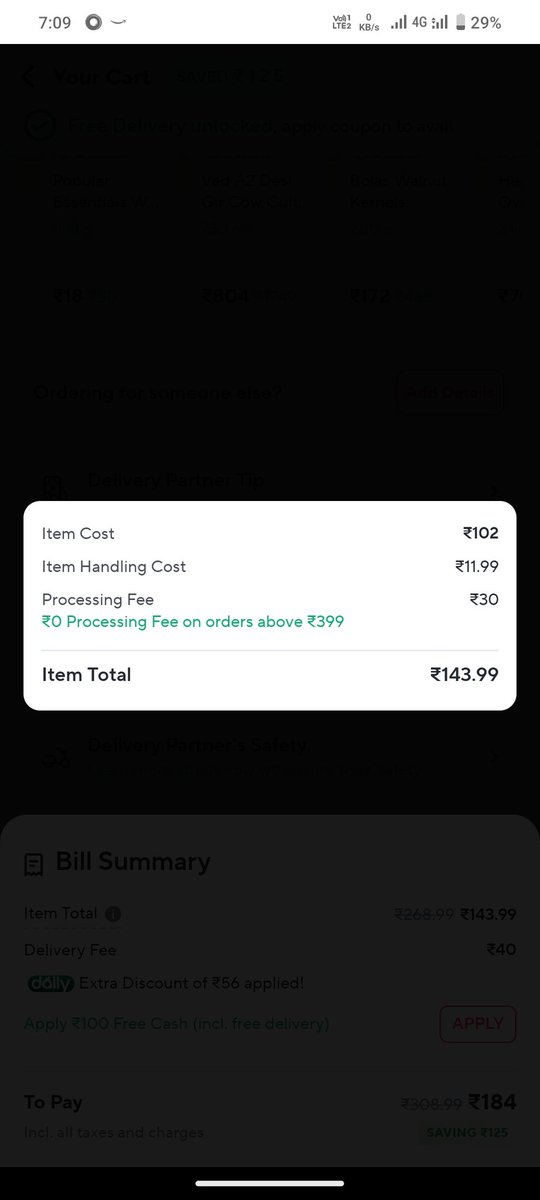 DebasishSa46155's tweet photo. @ZeptoNow Hey @ZeptoNow, your app says FREE delivery on orders above ₹99, but I was charged ₹30 processing + ₹40 delivery on a ₹102 order. What’s going on? Misleading much? #Zepto #FalsePromises #OnlineShopping https://t.co/ACd7R3Z8er