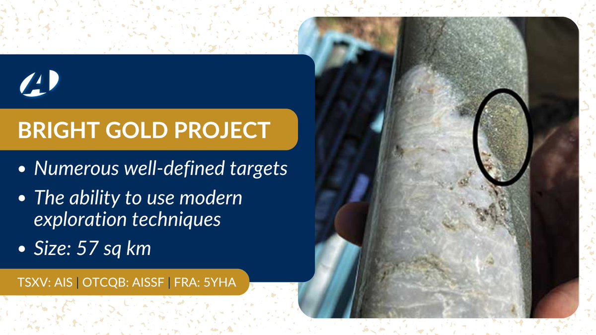 Bright Gold Project ⛏️
This major acquisition for AIS Resources is a potential game changer as it provides the company with numerous well-defined targets and the ability to use modern exploration techniques.
👉 stockmkt.info/3F7JoEi 
🇨🇦 $AIS | 🇺🇸 $AISSF | 🇩🇪 FRA: 5YHA