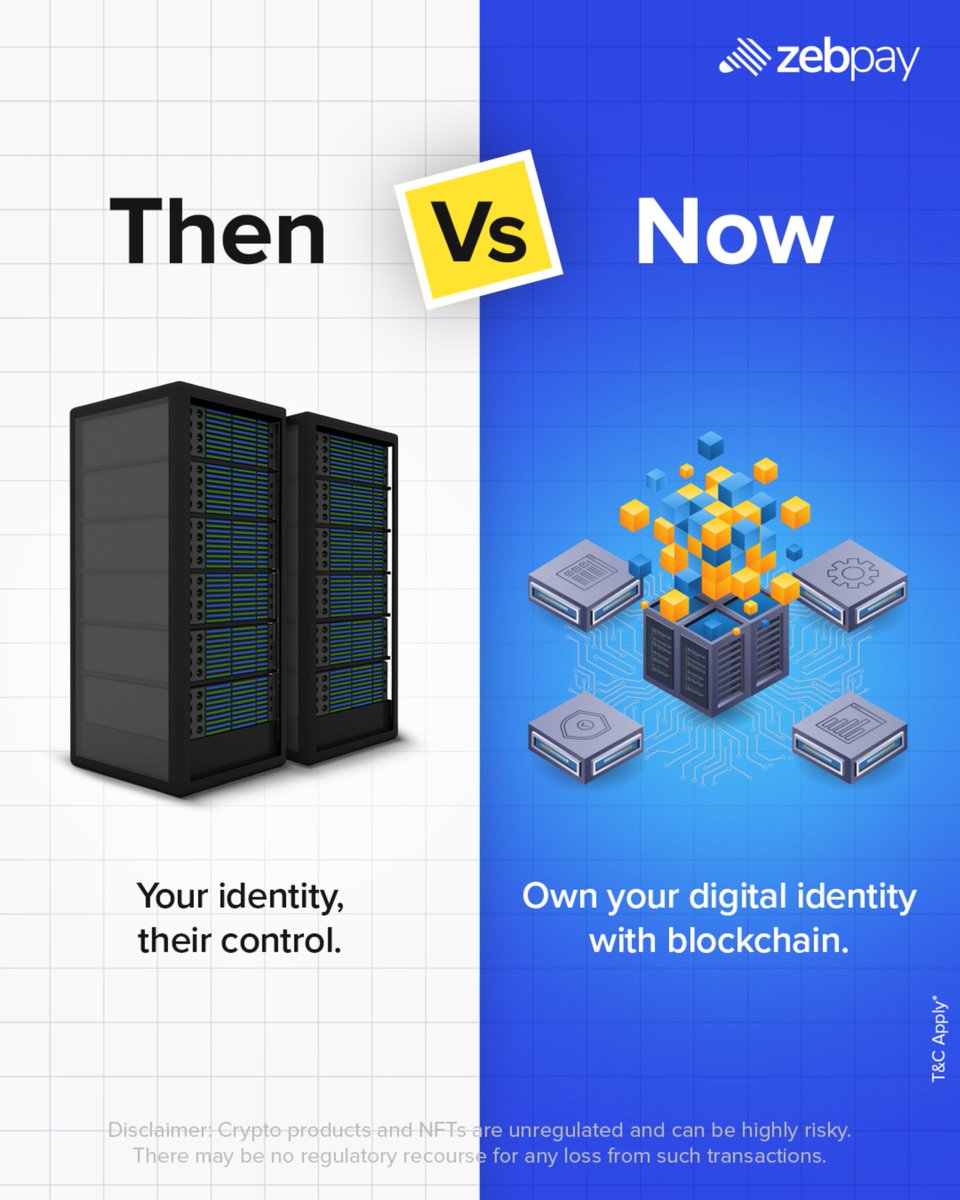 From centralised servers controlling your data to Web3 giving you full  ownership of your digital identity, the future is in your hands 🔐 Start  your journey today: https://t.co/MHTpBdUOhK #ZebPay #Web3 #DigitalIdentity # Crypto #