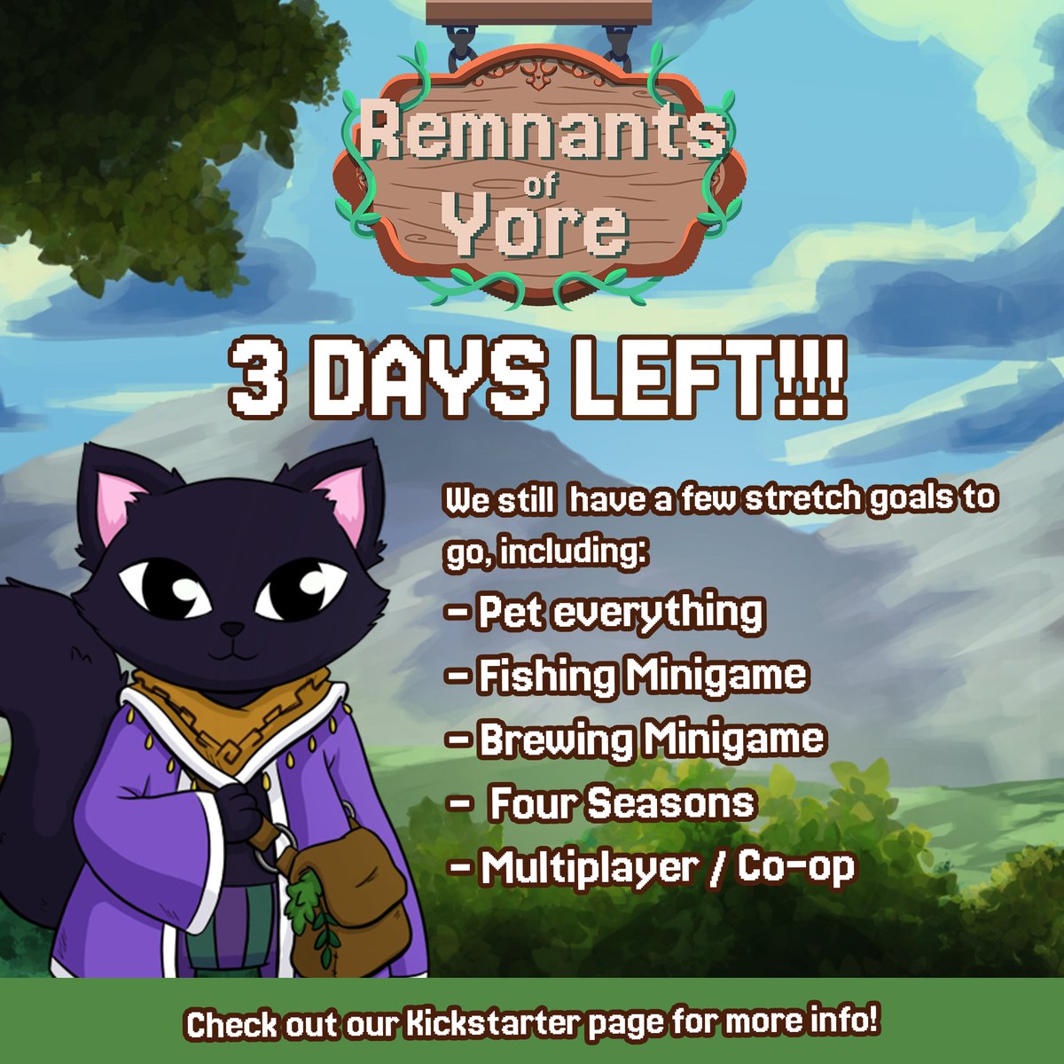 Ladies, gents and everyone inbetween, we are in our FINAL 3 DAYS of the  Kickstarter Campaign, and we still have a bunch of stretch goals left 💚  

Please support us if you can! 
#gamedev #cozygame

🔗kickstarter.com/projects/ekste…