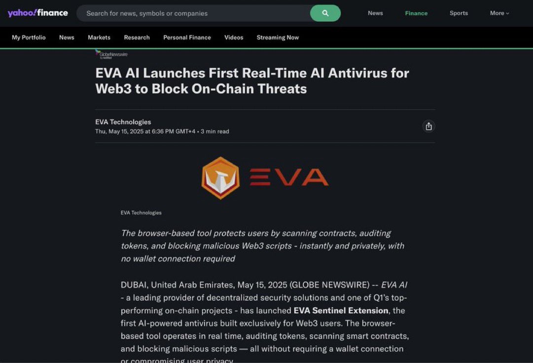 I got my main wallet drained by a fake TG bot a couple days ago — wiped in seconds.

If I had $EVA installed on my mobile device, it wouldn’t have happened.

Here’s how $EVA Sentinel could’ve saved me:

•  Scans every contract the moment a dApp loads — blocks malicious