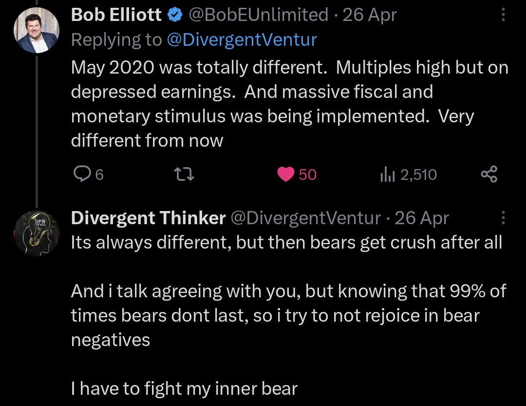 The same thing i told Bob many weeks ago. Fight your inner bear.
It never lasts