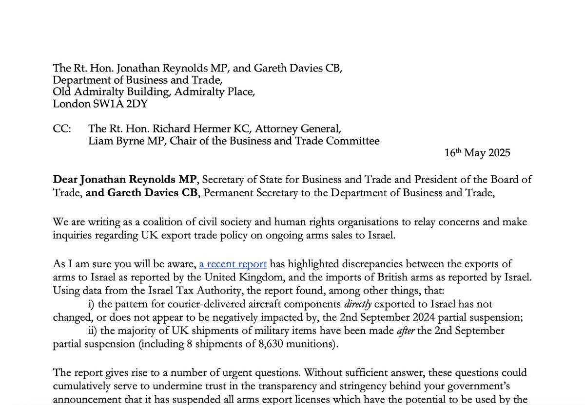 The UK Labour government claims to have suspended all arms export licences to Israel usable in Gaza. Yet new data suggests otherwise.

Alongside six other orgs, we’re demanding an explanation and further transparency. 

Full letter linked below ⬇️