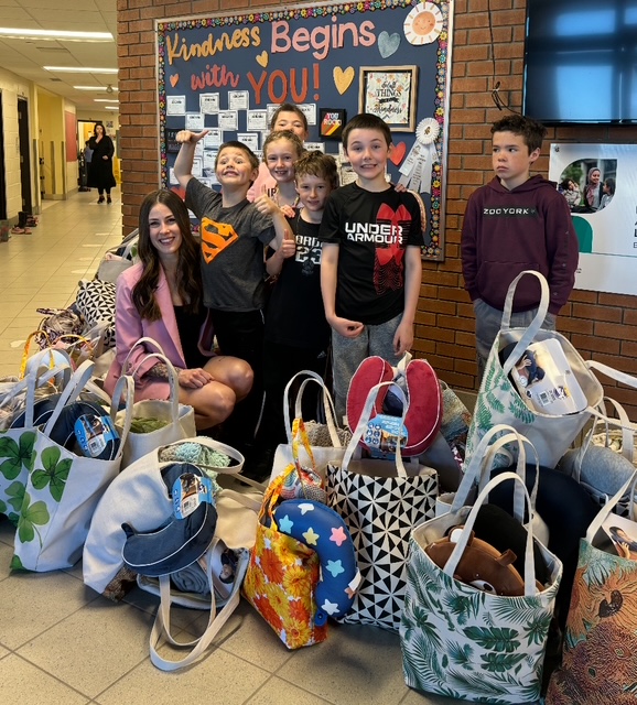 During Catholic education week English Catholic Central School created 45 care bags for local patients starting chemotherapy.  Thank you to the fabulous school community, Dr. Dan from Haileybury Dental and Shopper's Drug Mart for their help and donations!