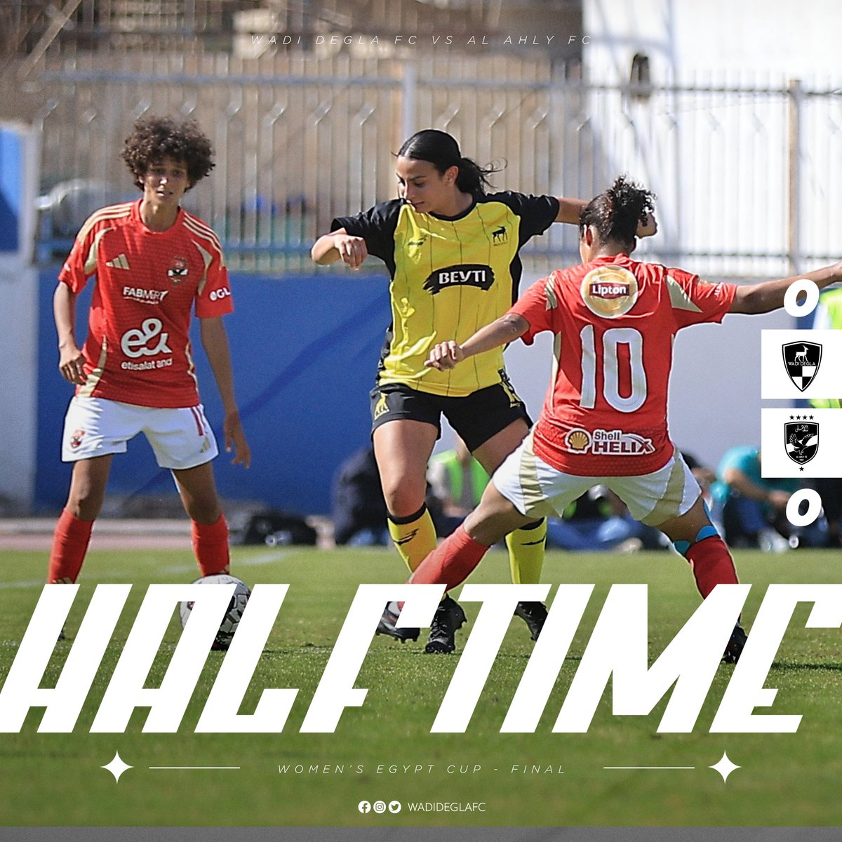 Half Time 
Wadi Degla 0-0 Ahly
#Wadidegla 💛🦌🖤
@beytijuice