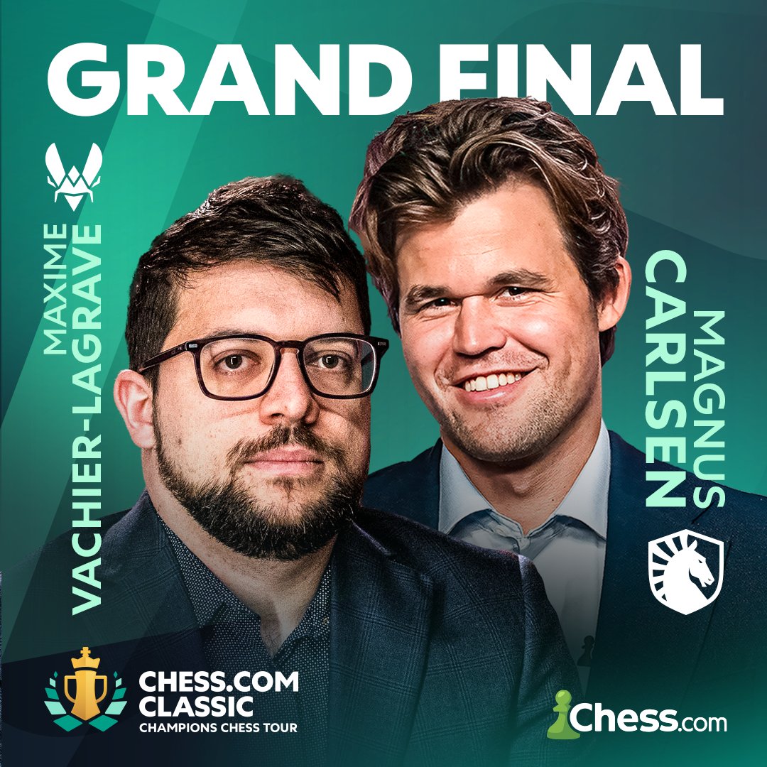 ChampChessTour's tweet image. Will @Vachier_Lagrave get revenge over @MagnusCarlsen after an incredible streak yesterday?
The Chess.com Classic winner will be crowned today! Games start in just over an hour ⏰