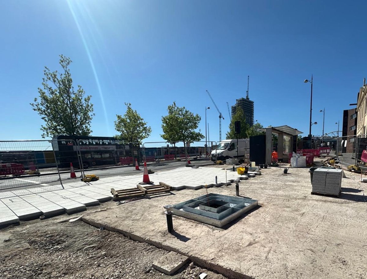 Is it a bird? Is it a plane? No, it's a flying staircase!

This week on the Wednesbury to Brierley Hill extension sees the staircase lifted in at the Horseley Road tram stop.

Over in Birmingham, various paving works continue in the Moor Street Queesnway area.