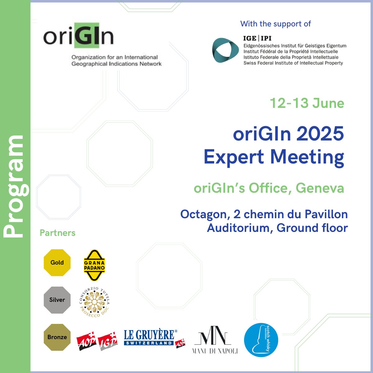 On 12-13 June🗓️, the GI global community will gather in #Geneva🇨🇭 for oriGIn #EM2025, a unique format to discuss the latest developments related to #GeographicalIndications protection &amp; enforcement.

Program shorturl.at/b0tSU

Register here shorturl.at/UiYvk

<a href="/ige_ipi/">ige . ipi</a>
