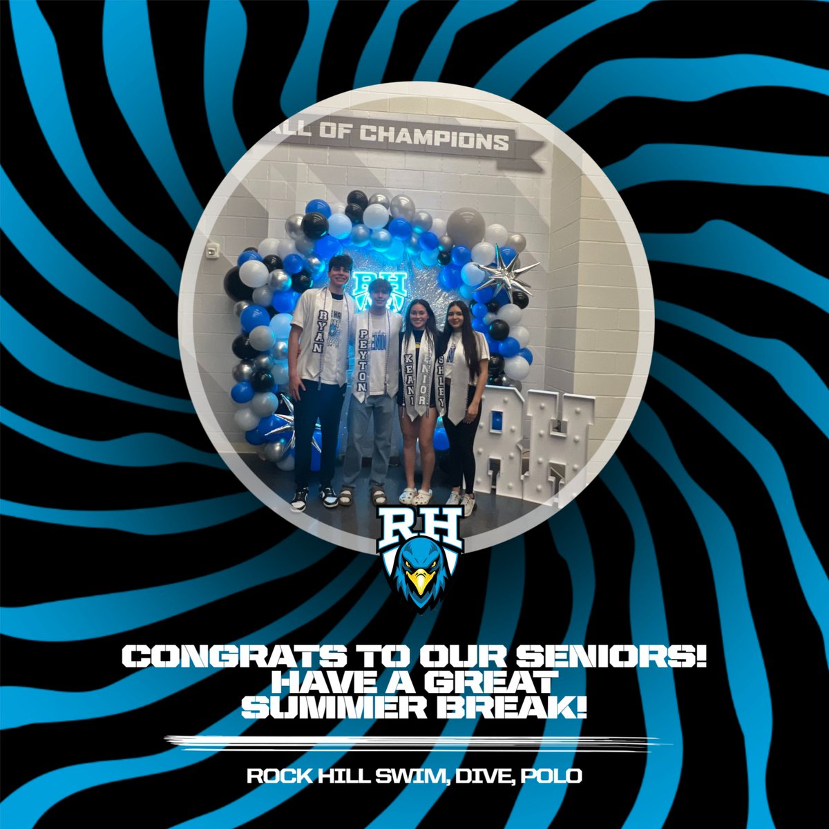 RH_SwimDive's tweet image. Have a fun and safe summer from Rock Hill Swim, Dive, Polo! Congratulations to our Seniors, Ryan, Keani, Peyton, and Ashley! You will be missed 😎 @PISD_Aquatics @RH_SwimDive @RHWaterPolo