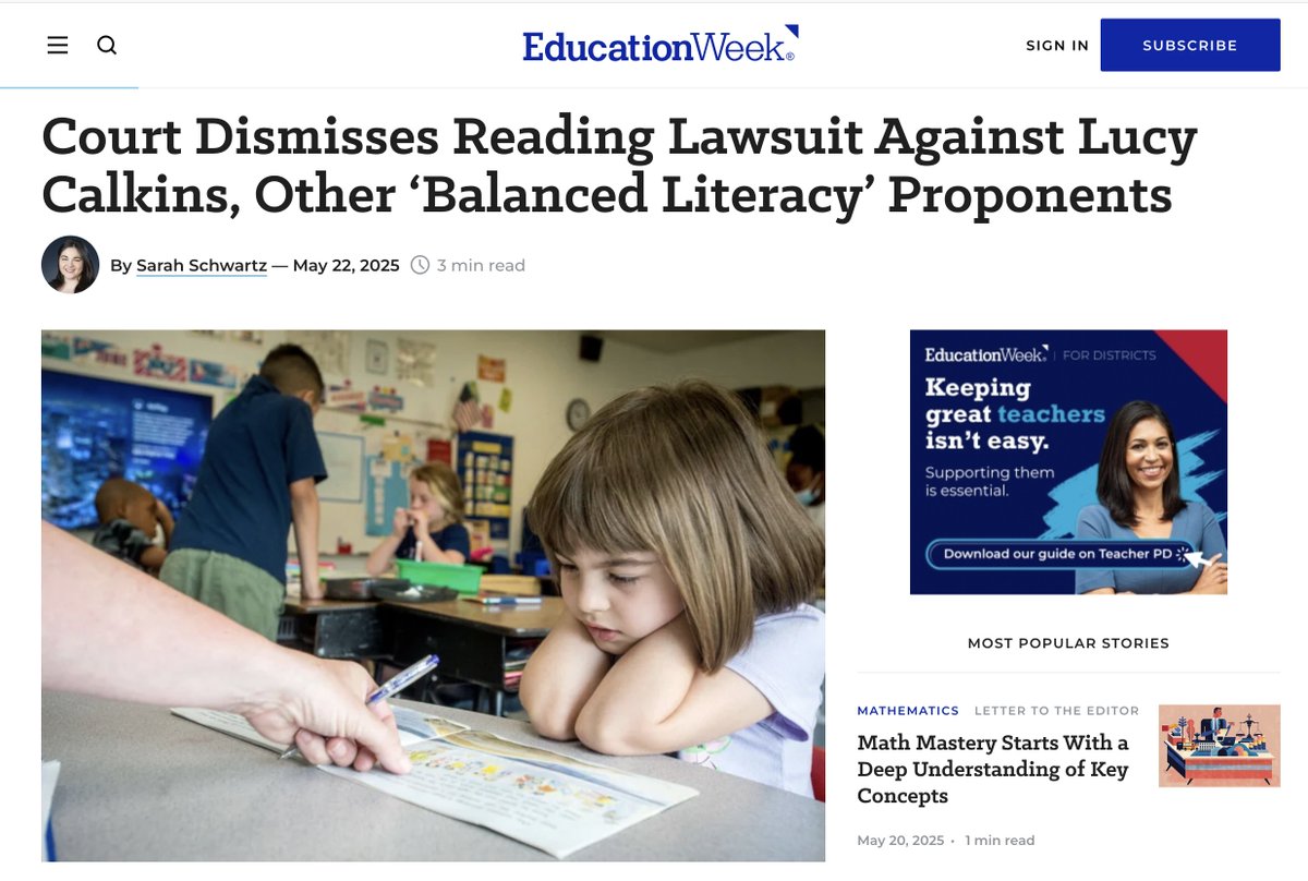 plthomasEdD's tweet photo. The media attacks on Calkins, F&amp;P, and balanced literacy were never based on evidence. There is ZERO scientific research to support BL or reading programs caused a reading crisis

ZERO

@educationweek @apmreports @Forbes https://t.co/I4iQeVqALW