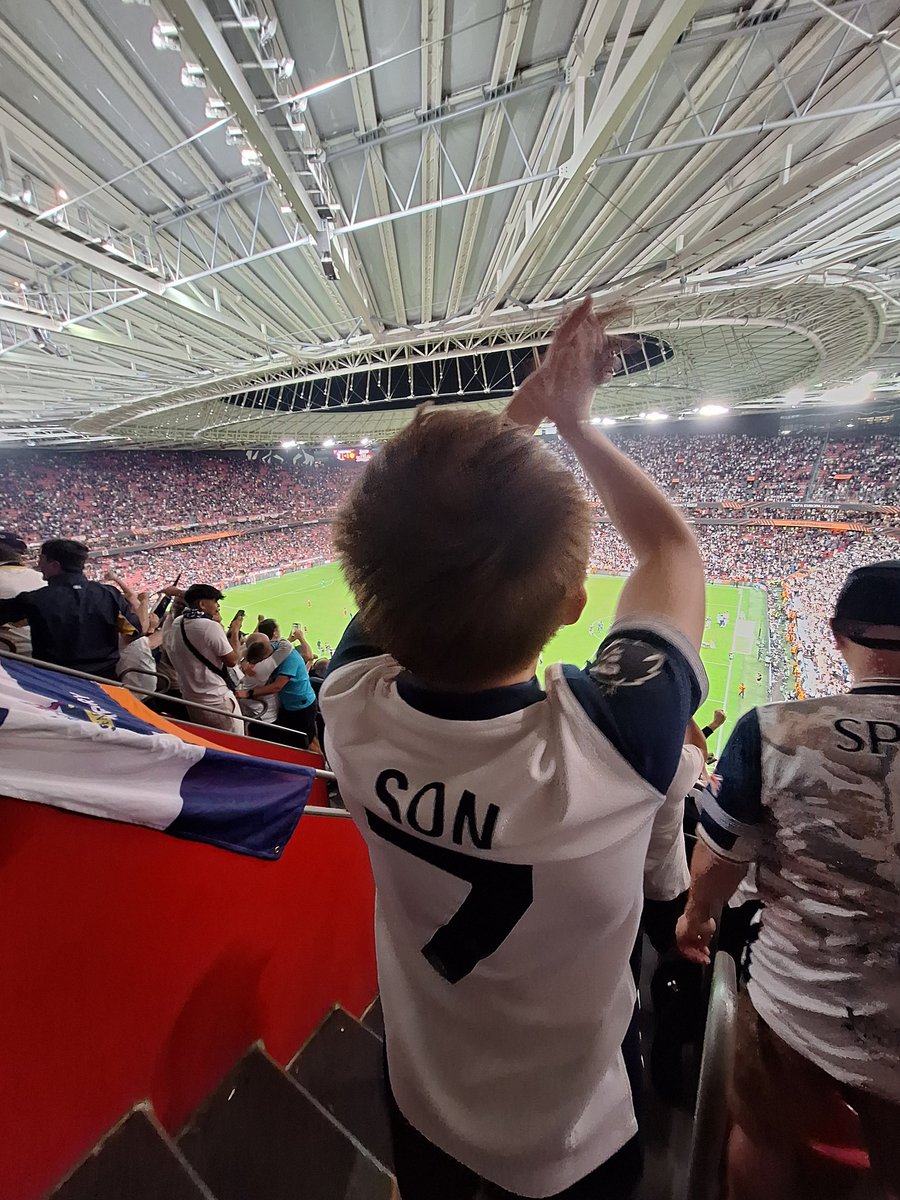 Myself and my lad are currently waiting for a connection in Seville on our way back from Bilbao. Epic trip. Trains, boats, cars and planes. All worth it. Picture sums it up, just after final whistle. #COYS #EuropaLeagueFinal #Tottenham #TottenhamvsManUtd