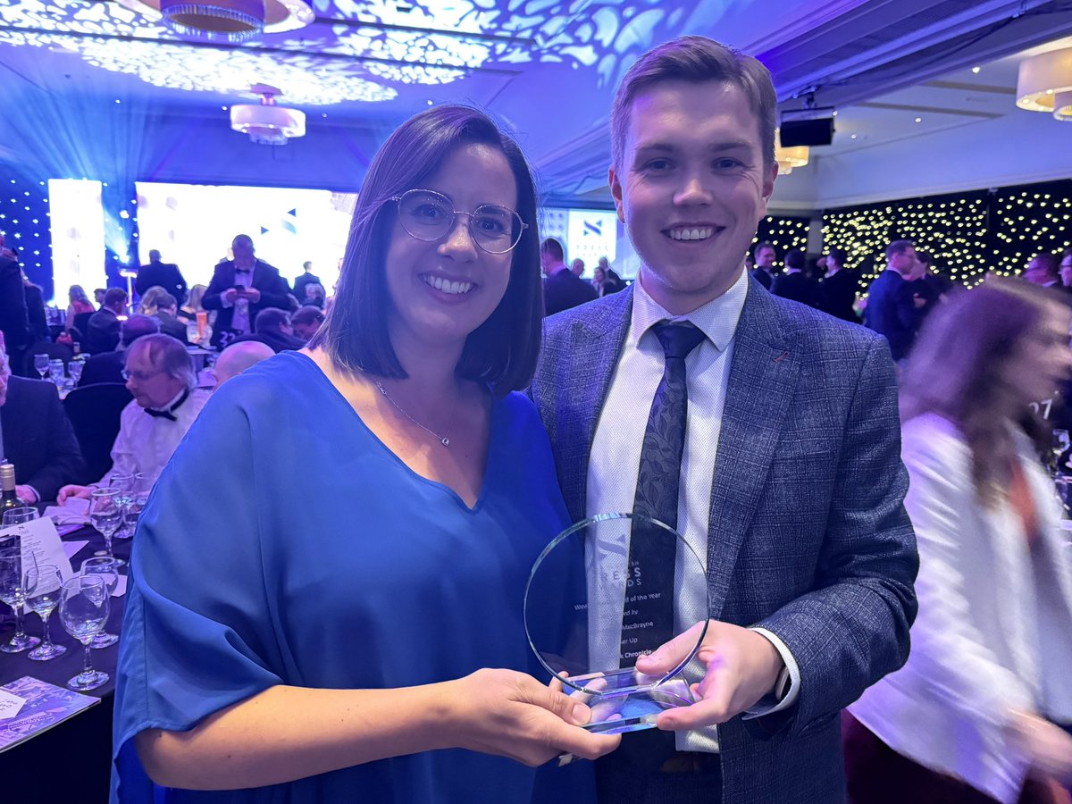 _gillmurphy's tweet photo. The small but mighty @cumnockchron was named runner-up Weekly Newsbrand of the Year at last night’s @ScotPressAwards 🍾 

For the team to get such recognition really was amazing. You can tell by our beaming smiles 😃 https://t.co/MGKML3Sy7f